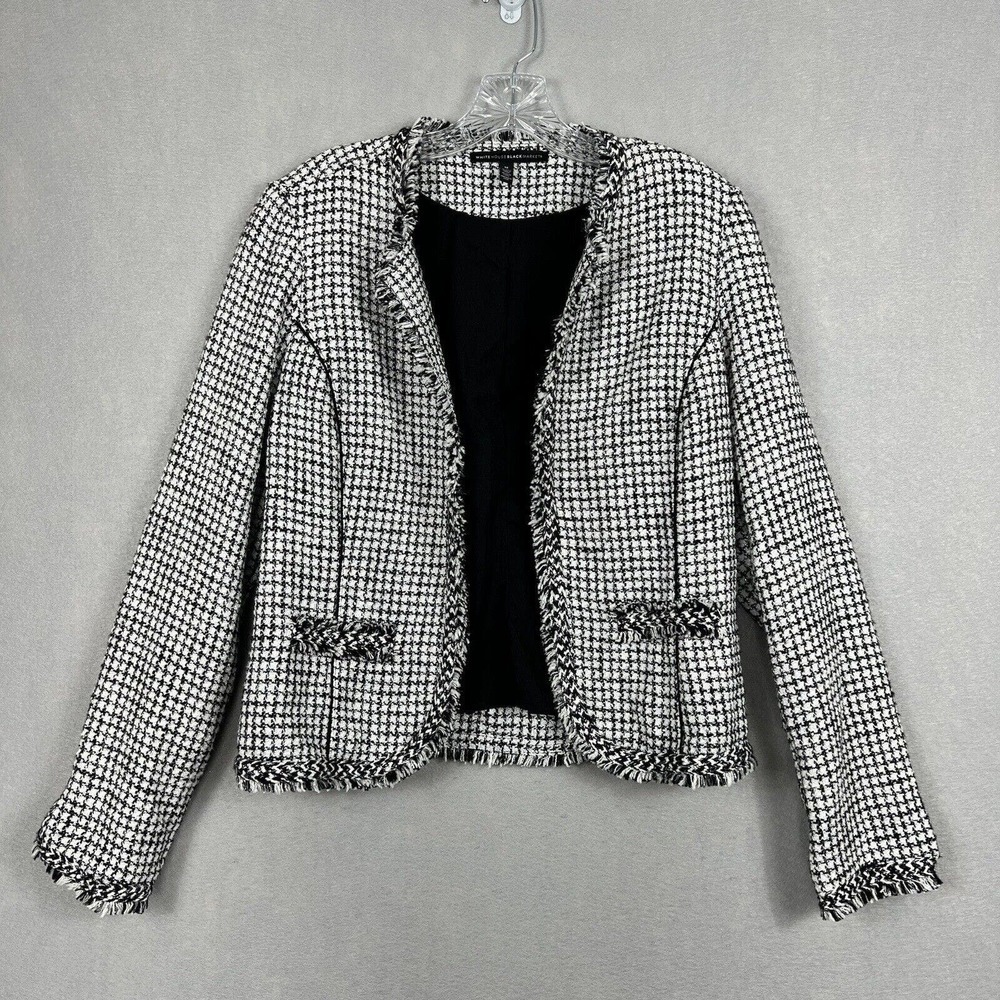 White House Black Market Blazer Size Medium Houndstooth Metallic Open Front